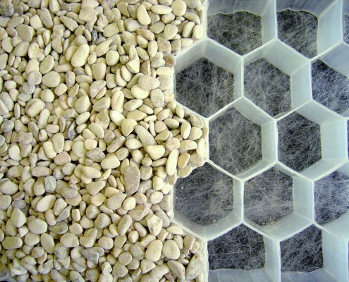 Kies-Wabenmatten zur Stabilisierung von Kiesflächen und Schotterflächen